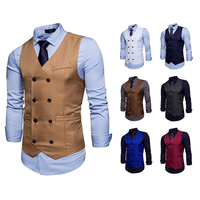 Gilet de costume pour homme à double boutonnage avec logo personnalisé, coupe ajustée, col en V, double boutonnage, veste de barbier, cape
