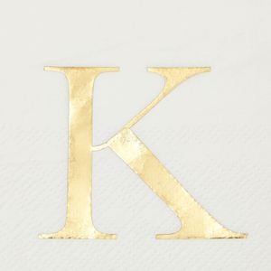 Serviettes jetables 3 plis en papier blanc avec monogramme lettre initiale 'K' en feuille d'or 4x8 pouces, lot de 50, direct usine, pour mariage moderne - Product Image 4
