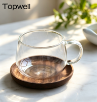 Tasse en verre borosilicate haut de gamme TOPWELL 400 ml avec poignée en verre, style moderne, résistante à la chaleur, passe au micro-ondes, passe au lave-vaisselle
