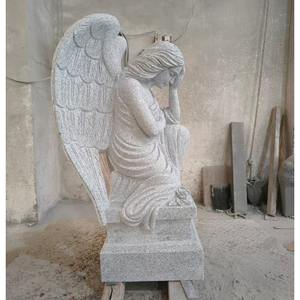 Estatua Tradicional de Ángel Llorón en Granito Gris Padang (G614) de Alta Calidad, 36 Pulgadas de Alto - Product Image 5
