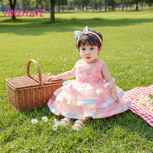 Adorable Robe de Baptême à Motifs Floraux pour Filles, Bébés et Petits Enfants, Idéale pour Fêtes d'Anniversaire, Robe Spéciale pour Enfants avec Nœud Papillon L1829xz - Product Image 1