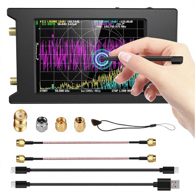 NanoVNA-H4 V4.3 Handheld Vector Network Analyzer 4-inch LCD Display 10k-1.5GHz HF/VHF/UHF S-Parameters VSWR/Phase Analyzer