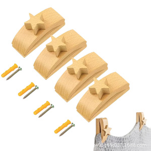 ตะขอแขวนผนังไม้สีธรรมชาติรูปทรงสี่เหลี่ยมผืนผ้าสำหรับตกแต่งบ้าน แขวนผ้าห่ม คลิปหนีบไม้เนื้อแข็ง - Product Image 3