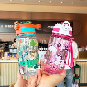 <b>Childrens</b> Cartoon Straw Cup With Handle Leak Proof Portable For School And Outdoor Use Plastic <b>Water</b> <b>Bottle</b> - Product Image 2