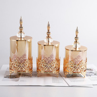 Bougeoir en verre doré avec couvercle, cylindre en métal, chandelier, centre de table de mariage, nouvelle collection