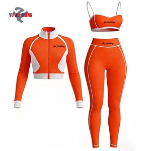 Conjunto Deportivo de 3 Piezas para Mujer, Ropa Deportiva para Gimnasio, Top de Yoga con Cierre y Bloques de Color, Sujetador Deportivo, Leggings, Traje Deportivo - Product Image 4