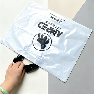 Tear Resistant White Gloss PE Plastic Shopping Bag Custom Black Logo Sport Boutique Carry Pouch - Product Image 1