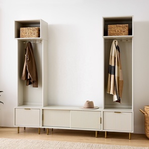 Armoires de placard <span class=keywords><strong>d</strong></span>'<span class=keywords><strong>entrée</strong></span> de style <span class=keywords><strong>moderne</strong></span> personnalisées avec étagère ouverte en bois massif laqué finition design cannelé armoire ouverte - Product Image 2