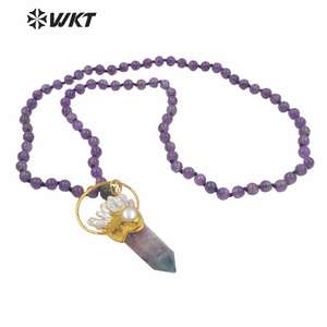 WT-N1246 도매 여성 화려한 긴 구슬 돌 형석 목걸이 금 패션 큰 청키 정신 포인트 돌 목걸이 - Product Image 2
