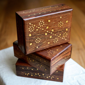 Handmade Acacia <b>wood</b> <b>Box</b> Set Rectangle Floral Inlay Design Tabletop Decoration Craft Gift - Product Image 1