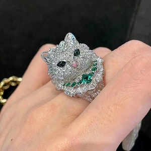 MuShan <strong>Jewelry</strong> Factory S925 Sterling <strong>Silver</strong> <strong>Emerald</strong> Cat Ring Full of Diamonds and Set With <strong>Emeralds</strong> Exudes Luxury and Elegance - Product Image 5
