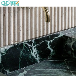 HZX Natural Alpes Verde Mármore Verde Pia Do Banheiro Handmade Navio Vanity <span class=keywords><strong>Basin</strong></span> Lavatório De Pedra Ecológico - Product Image 3
