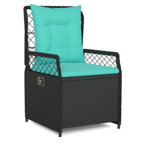 Silla Reclinable de Patio en Ratán Sintético Negro con Cojín Turquesa para Uso en Exteriores y Jardín - Product Image 1