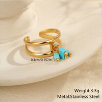 Vente en gros d'anneaux en acier inoxydable 316L plaqués or 14k 18k PVD, personnalisés, à la mode, avec pierres naturelles, ajustables, en turquoise, pour femmes