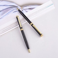 Stylo bille fin en métal personnalisé JR NMHHL-002 avec logo, largeur d'écriture 0,7 mm, gravure laser, encre noire/bleue, argent/or