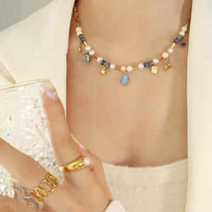 Gargantilla de perlas de agua dulce de piedra natural de acero inoxidable chapado en oro de 18 quilates de nuevo estilo para mujer - Product Image 4