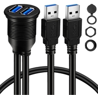 2 Ports Dual USB 3.0 Male to USB 3.0 Female AUX Flush Mount Car Extension Cable for Car Truck Boat Motorcycle Dashboard Panel