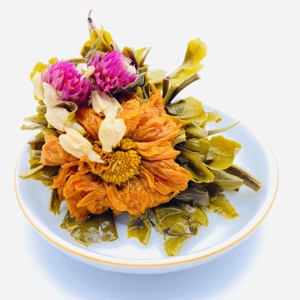 Оптовая продажа, европейский стандарт, китайский чай ручной работы с цветущими цветами, рассыпной жасминовый чай, может цвести - Product Image 1