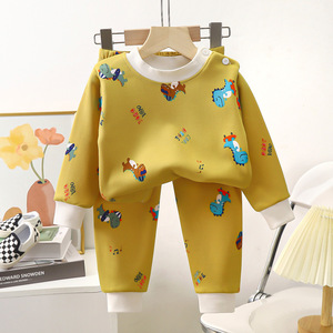 <span class=keywords><strong>Pigiama</strong></span> per Bambini in Seta di Latte con Stampa Animalier, Maniche Lunghe Felpate e Calde, Pantaloni Spessi per Ragazzi e Ragazze, Autunno - Product Image 2