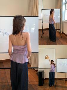 Tendance Été 2025 : Chemise en Chiffon Gaufré Respirant, Style Décontracté et Audacieux, Dos Nu, Col Montant, Motif Géométrique Sexy, Grande Taille - Product Image 3