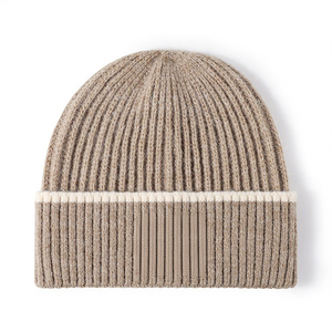 Unisex Beanie <b>Hat</b> 100% Acrylic Ribbed Knit Solid Color Contrast <b>Band</b> Casual Winter Cap for Adults 56-58CM - Product Image 1