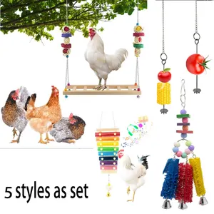 Amazon sıcak satış Pet tavuk oyuncak papağan kuş oyuncak toplama seti merdiven salıncak sebze ve meyve çatalı kombinasyonu 6 parça seti