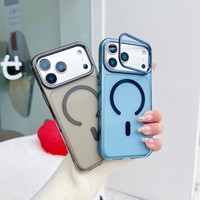 Coque rigide en PC avec support d'objectif pour iPhone 17 Pro Max, étui de téléphone portable pour iPhone 11 12 13 14 15 16, coque arrière magnétique