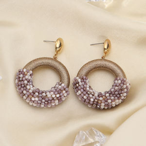 Groothandel Spot Multi Colors Half String Half Bead Grote Lange Hangende Oorbellen Handgemaakt Koperlegering Kristal Kralen Trendy Dames - Product Image 4