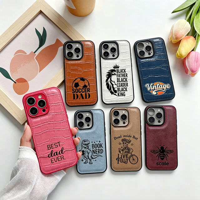 Factory Wholesale Laserable Leatherette Cell Phone case , Blank Pebble Leather Phone case for Laser Engraving Custom logo
