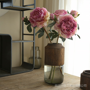 Fleurs artificielles de pivoine Yihua Floral Art, 55 cm, rose clair et rouge violacé clair, fleurs en soie, décoration intérieure, style rétro européen - Product Image 1