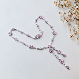Collier en argent sterling 925 QX avec fleur en CZ rose, pendentif en Y, chaîne à pampilles, serti de zircons, vente en gros, personnalisable - Product Image 5