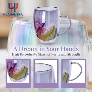 OEM Custom Logo 350ml <b>Double</b> <b>Wall</b> Borosilicate Glass Coffee <b>Mug</b> with Personalized Feathers for Corporate Branding Gift - Product Image 4
