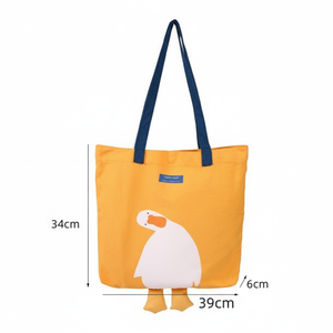 Custom Cartoon Duck Print Cotton <b>Canvas</b> Handled Shoulder Extra Large School <b>Shopper</b> Tote <b>Bag</b> with Cute Feet - Product Image 2