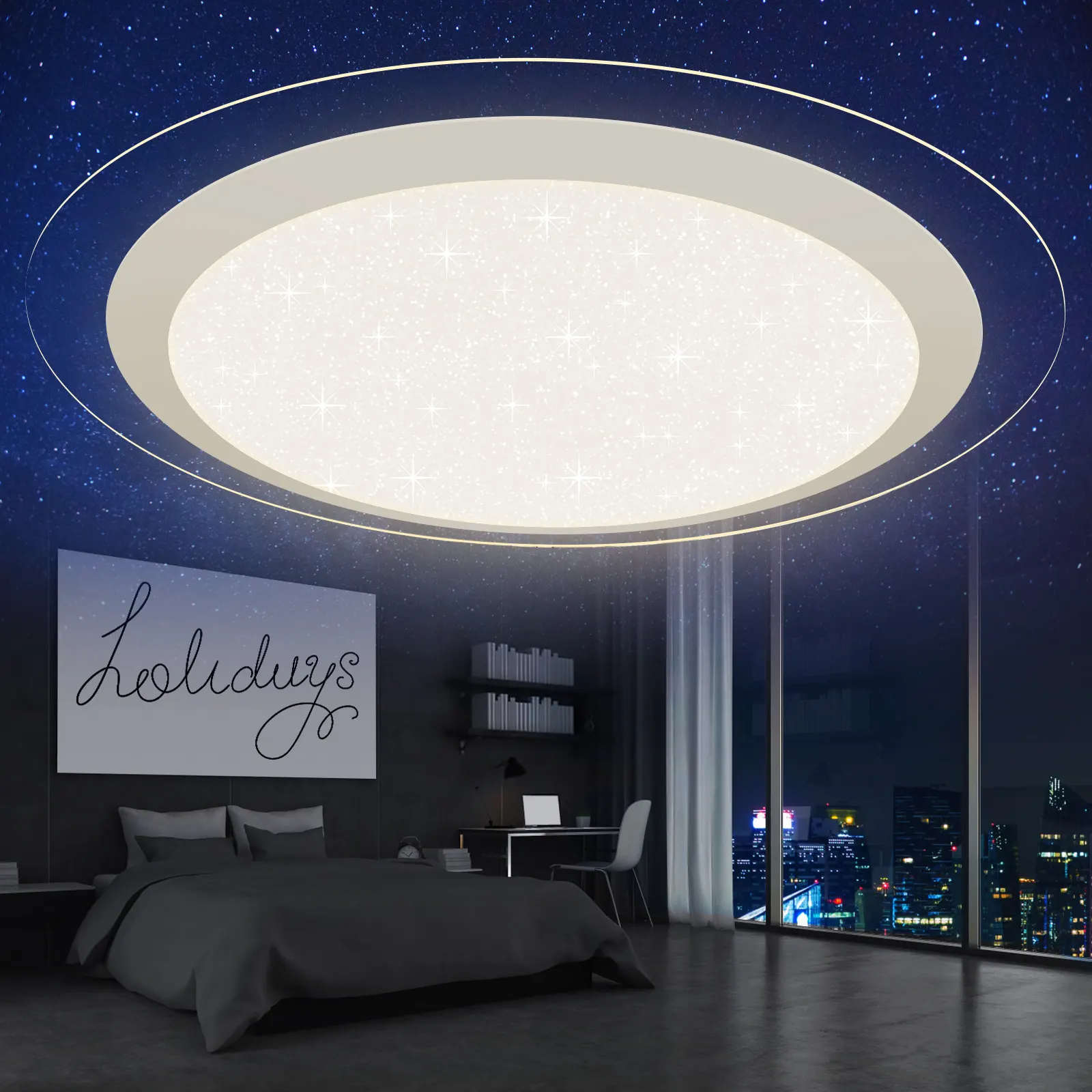 Современный светодиодный потолочный светильник Airand со звездами, креативный дизайн, смывочное крепление 4000 К/5000 К, выбор 20-дюймового света для детской спальни