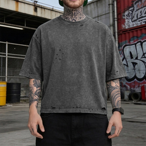 HENGTAI Fabricantes de Ropa Personalizada, Camiseta Vintage para Hombre, Estilo Desgastado, Lavado Ácido, Corte Cuadrado, Oversize, Recortada - Product Image 3