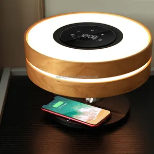 Gadgets 2024 European Home Decoration QI Wireless Charging Wood Wireless Speaker Touch Desk Night Light Touch LED Table Lamps