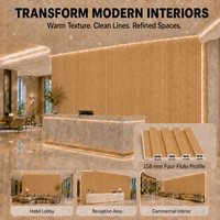 Panneau mural rainuré en WPC à grain de bois naturel MORLENX, 158 mm, quatre rainures, revêtement mural décoratif intérieur