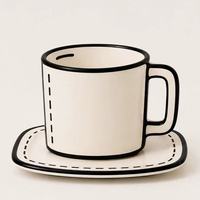 Mug à café en céramique 2D, art ligné dessiné à la main, illusion 2D, tasse minimaliste pour la maison, le bureau ou comme cadeau