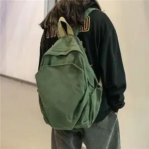 Simples volta em branco para escola mochila mochila lona viagem saco vintage verde estética mochila mulheres viagem lona mochila