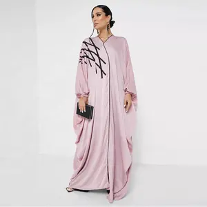 鲁帕伊斯兰最新时尚女性穆斯林婚礼派对礼服花朵刺绣和服阿巴亚现代伊斯兰服装