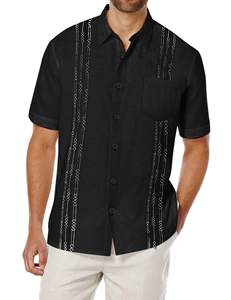 Camisa informal de lino y algodón para hombre, camisa de manga corta con cuello de <span class=keywords><strong>Cuba</strong></span>, logotipo personalizado, de alta calidad, bajo pedido de cantidad mínima de Color - Product Image 4