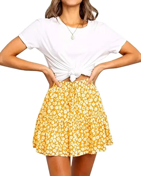 2021 Women Fashion Skirt For Women High Waist Summer Mini Skirt Chiffon Floral Skirt For Girls