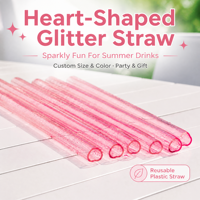 Pailles en plastique scintillantes en forme de cœur, pailles réutilisables roses étincelantes, idéales pour les boissons estivales, les fêtes et la décoration de cadeaux