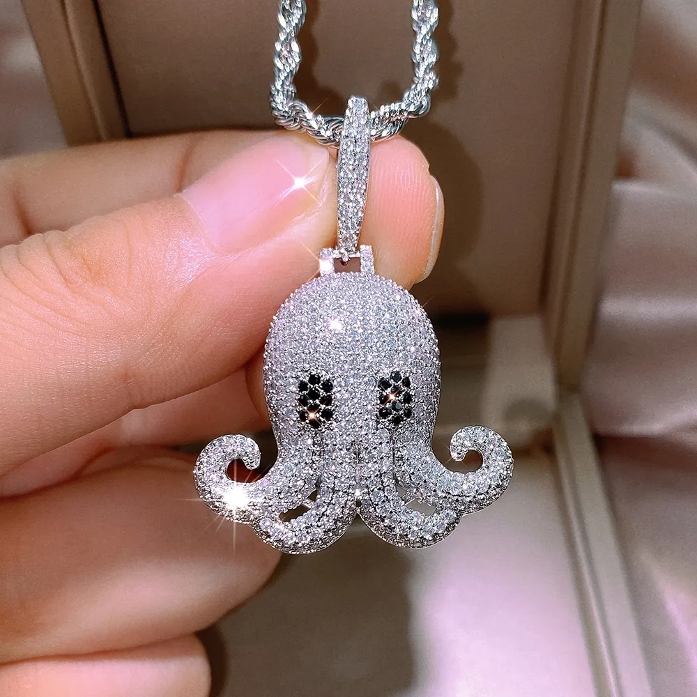 CAOSHI Luxury Cubic Zirconia Twist Chains Hip Hop/Punk Silver Color Charms Jewelry Gift Animal Octopus Pendant Necklace Men