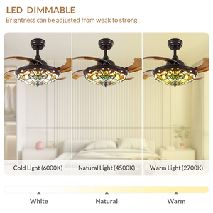 <span class=keywords><strong>Ventilateur</strong></span> de plafond rétro Tiffany méditerranéen 110V <span class=keywords><strong>avec</strong></span> lampe LED invisible et <span class=keywords><strong>télécommande</strong></span> pour salon, corps en métal - Product Image 2