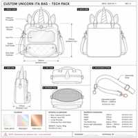 Sac à main Ita Bag OEM ODM avec poche avant matelassée en forme de corne de licorne, fermoir à nœud en or rose, panneau transparent et bandoulière amovible