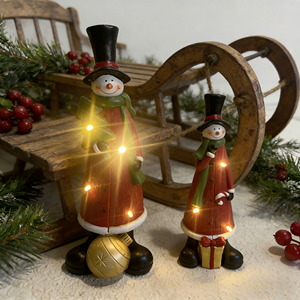 Décoration de bonhomme de neige lumineux en résine de Noël - Ornements festifs sur le thème des cadeaux et des nichoirs à oiseaux - Product Image 3