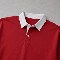 Polo en coton surdimensionné OEM à marque privée, style streetwear et sport, col contrastant, t-shirt uni rouge universitaire