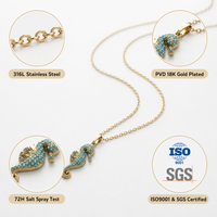 Collier en acier inoxydable plaqué or 18 carats de style européen et américain, chaîne en bambou, pendentif hippocampe pour femme, bijou quotidien