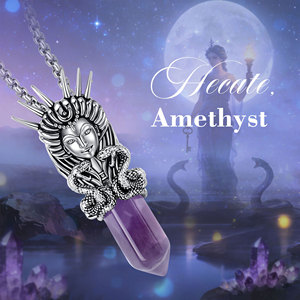 Merryshine Hecate, Gema <span class=keywords><strong>de</strong></span> Cristal, Diosa Lunar Hekate, Amuleto Pagano, Joyería Espiritual, Colgante <span class=keywords><strong>de</strong></span> Piedra Curativa <span class=keywords><strong>de</strong></span> Amatista - Product Image 2